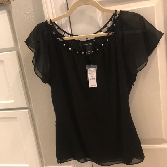 White House Black Market Tops - WHBM Black Bead Neckline Blouse